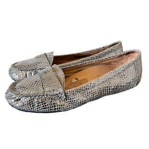 VIONIC  Larrun Gunmetal Snake-Metallic Slip-On Leather Loafers Shoesk Size 8.5